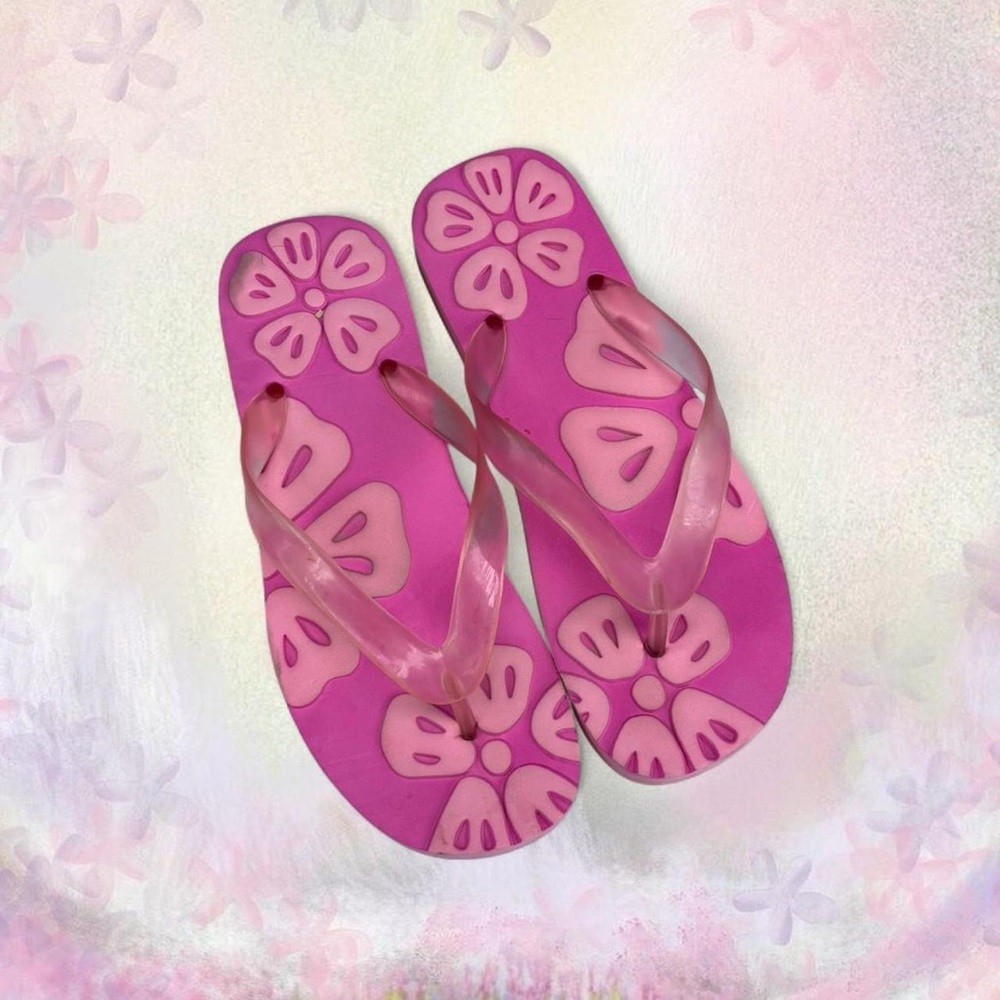 pink flower flip flops